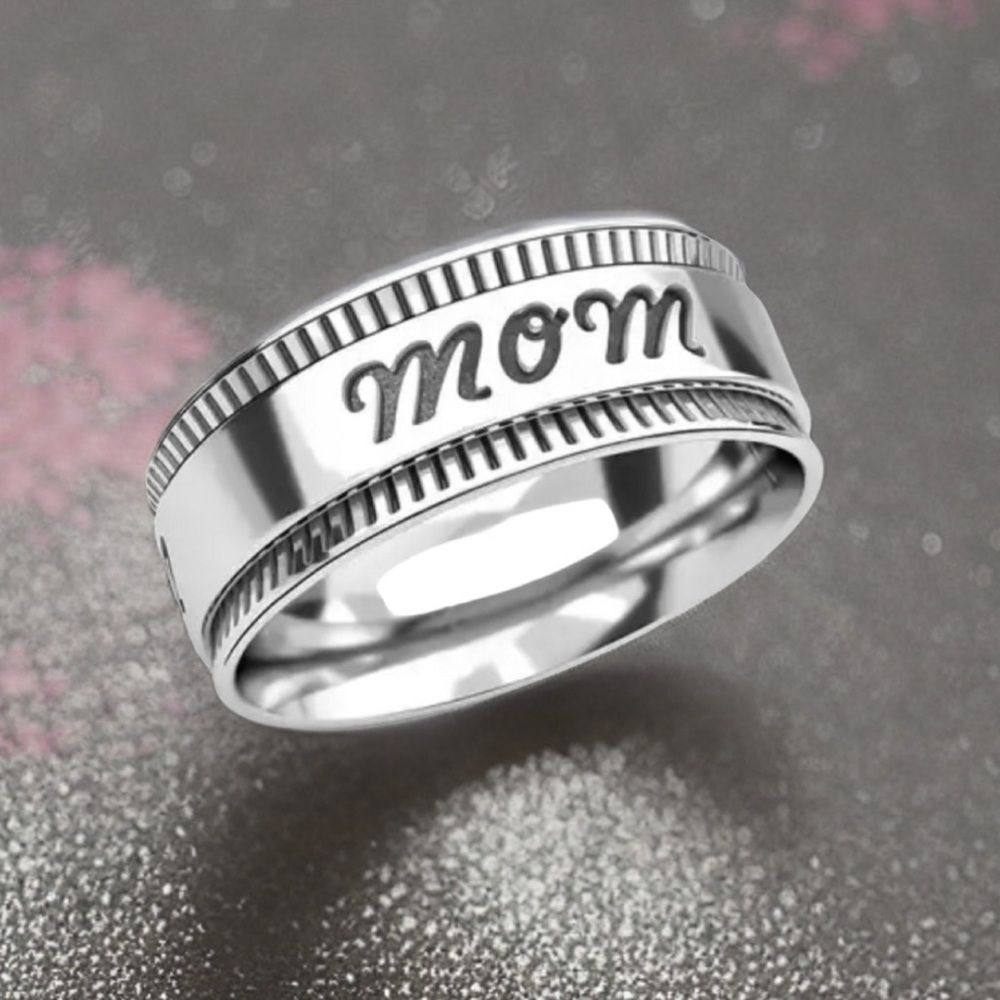 Sterling Silver “Mom” Anxiety Spinner Ring for Women